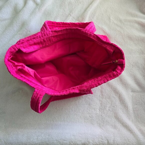 NWT Victoria's Secret Large PINK terry cloth Logo Carryall Tote - Picture 2 of 3